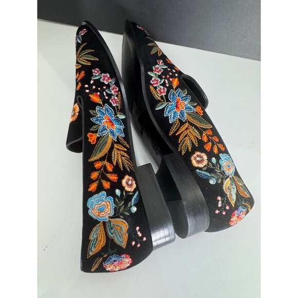 New Johnny Was Bianca Embroidered Smoking Loafer Flats Black Velvet Size 9 - Picture 7 of 9
